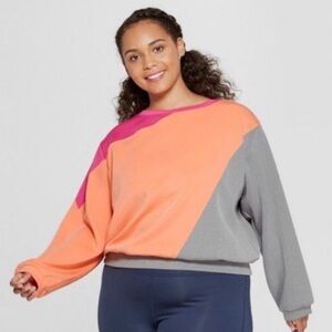 JoyLab Color Block Pullover Sweatshirt Gypsy Pink Orange Gray Womens Sz XXL NWT